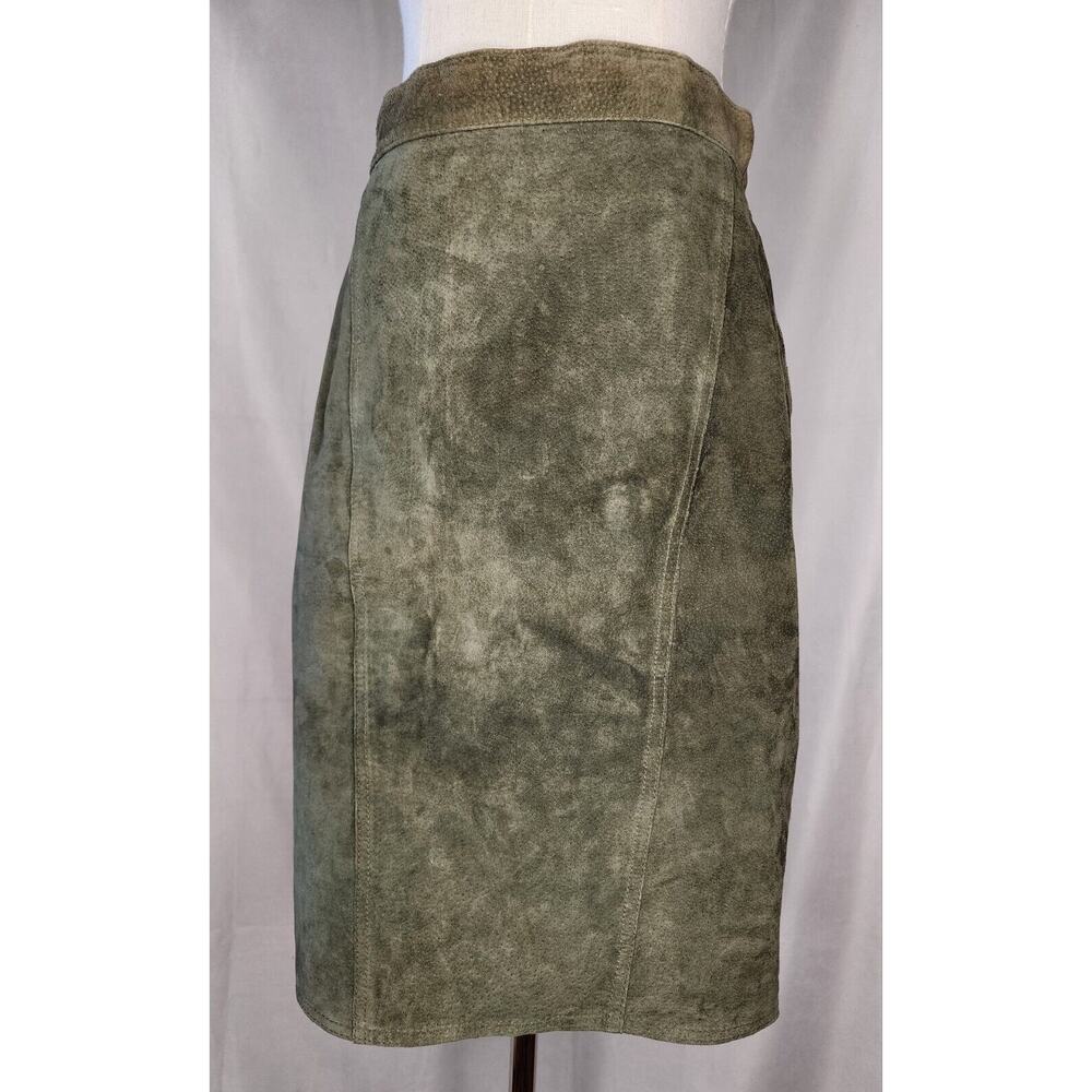 Vintage 1970s Olive Suede Mini Skirt Winlit Zipper and Snap